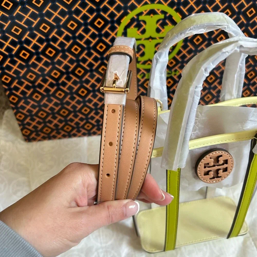 Tory Burch Clear Crossbody Bag with Lime Trim and Tan Strap